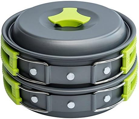 Camping Cookware Mess Kits for 1 to 2 Persons Portable Campfire Cook Kit 10 PCS Bowls Utensil Pot Pan Set for Camping Backpacking Gear Hiking BBQ Picnic Outdoor (Green)