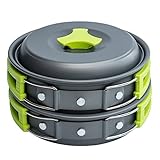 Camping Cookware Mess Kits for 1 to 2 Persons Portable Campfire Cook Kit 10 PCS Bowls Utensil Pot Pan Set for Camping Backpacking Gear Hiking BBQ Picnic Outdoor