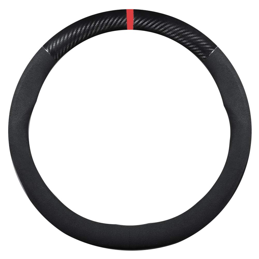 TCOI Car Carbon Fiber Suede Steering Wheel Cover Auto Anti-Slip Leather Automotive Interior Accessories Decorate 15 Inch Universal