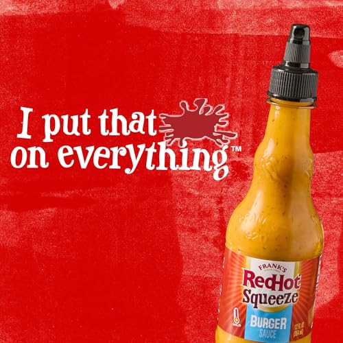 FRANK’S REDHOT BURGER SAUCE, SQUEEZE BOTTLE, CREAMY, TANGY BLEND OF DILL PICKLE JUICE, MAYO, AND FRANK’S REDHOT HEAT FOR BURGERS & MORE, 12 FL OZ