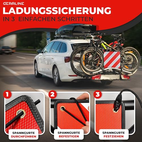 GEARLINE 3-in-1 Warning Sign for Italy, Spain & Portugal [Includes 4 Tie Down Straps & Protective Cover] - Warning Sign for Rear Carrier When Travelling to Spain, Portugal & as Optical Identification for Italy