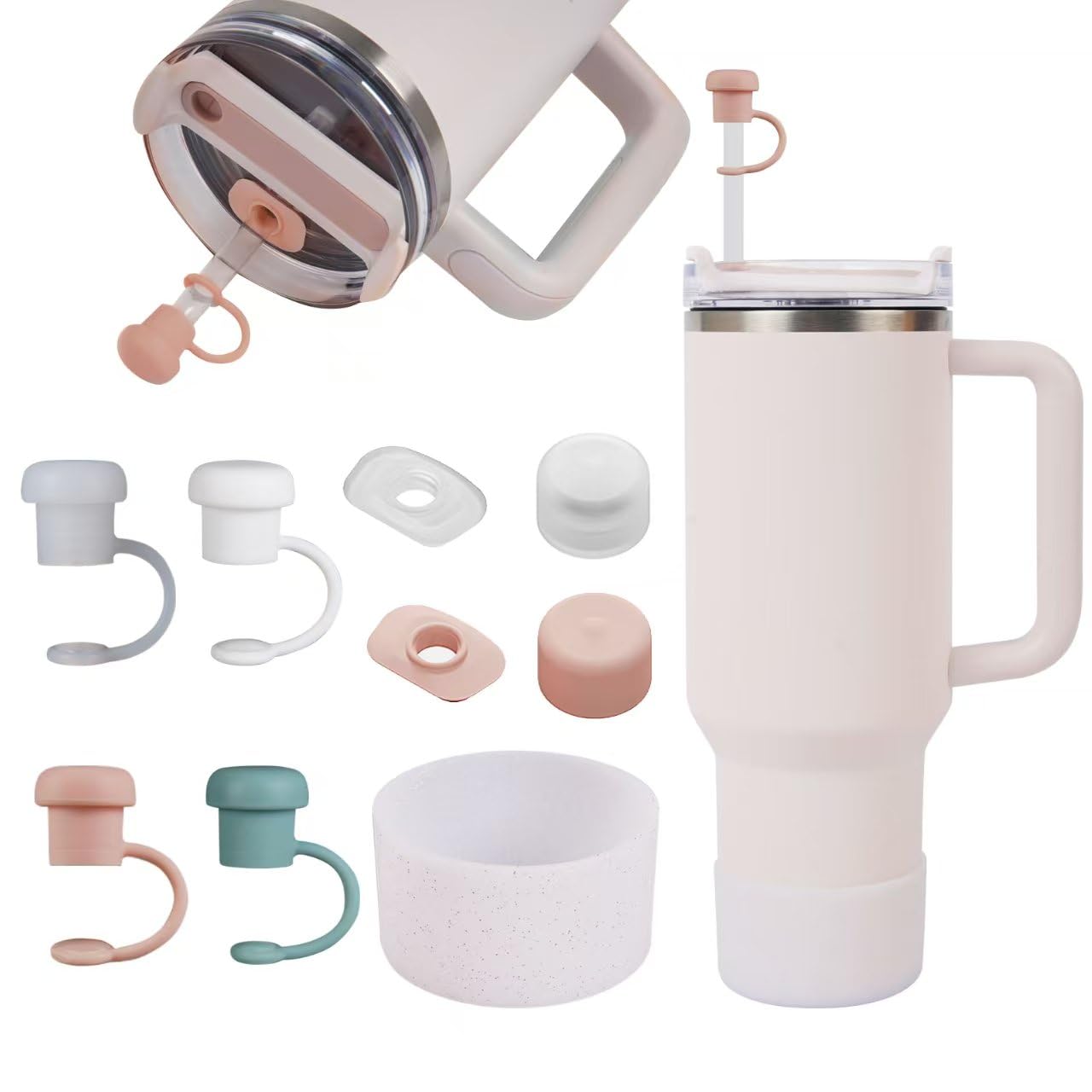 9-Piece Accessory Set for Stanley Cup with Gift Box - Includes 4 Leak-proof Silicone Stoppers, 4 Straw Covers, 1 Silicone Case Accessories Compatible with 30 oz / 40 oz Drinking Bottle Tumbler