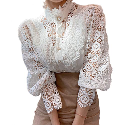 Women’s Stand Collar Lace Patchwork Shirts Casual