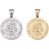 Heiolox Mystart 2 Pieces Stainless Steel 25mm Saint Christopher Religious Medal Round Tag Necklace Pendants Charms