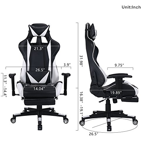Zenith High Back PU Leather Swivel Gaming Chair with Adjustable Armrest Lumbar Support Headrest Footrest Racing Office Chair (white plus)