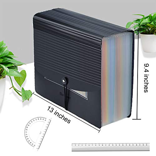 Accordian File Organizer,24 Pockets Expanding File Folder with Expandable Flap,Portable/Standing Plastic Filing Folder,Large-Capacity Rainbow Paper Bill Document Storage Box (A4 / Letter Size,2 Tabs)
