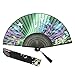 OMyTea® Hand Held Silk Folding Fan with Bamboo Frame - with a Fabric Sleeve for Protection for Gifts - 100% Handmade Oriental Chinese/Japanese Vintage Retro Style - for Women Ladys Girls (WZS-27)