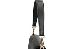 MOISTRI Flat Grain Leather Replacement Straps for Handbags Purse Straps Replacement Crossbody Silver Clasps Women Purse Making 14.17"(36CM) Long Black