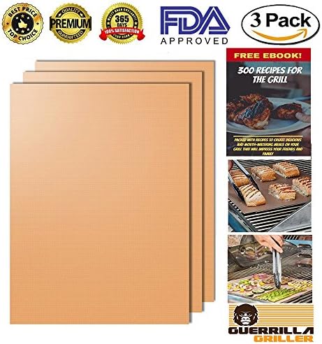 Gold Grill Mat Set of 3 - HOLIDAY DISCOUNT- Premium Nonstick Reusable BBQ Grill &amp; Baking Mats, Heavy Duty Easy to Clean Mats Work on Gas, Charcoal, Electric, Oven &amp; more. – 15.75 x 13 inches