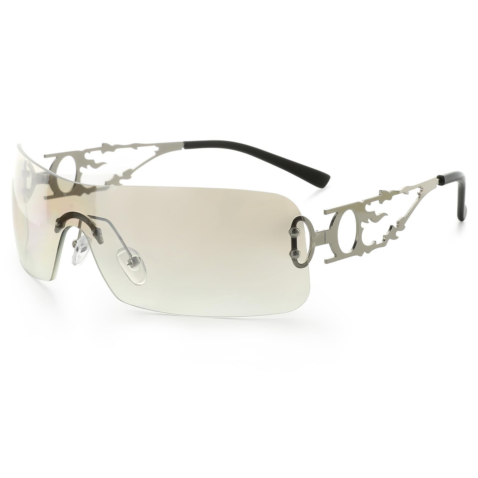 Photo 1 of YOGFIT Rimless Y2K Sunglasses for Women Men Fashion Wrap Around Futuristic Cool Sunglasses