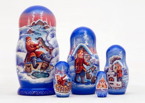 Made in Russia Emelya and The Magic Pike Nesting Doll 5pc./6" aka “The Will of The Pike” Russian Tale Matryoshka Collectible Babushka Russian Doll 100% Guaranteed!