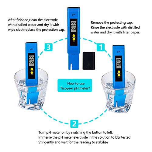 Digital PH Meter Tester - Tiaoyeer Water Quality Tester with ATC, 0.01pH High Accuracy, 0.00-14.00 Measurement Range, 0.01 Resolution for Drinking Water, Aquarium, Swimming Pools, Hydroponics