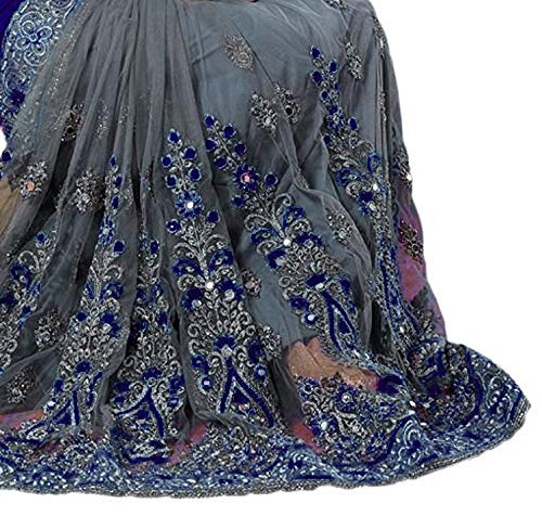 panash trends women's heavy embroidery work satin chiffon net saree