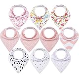 upsimples 10-Pack Bandana Bibs Baby Drool Bibs for Drooling and Teething,100% Organic Cotton Super Absorbent, 10 Stylish Design for Baby Girls Toddler, Baby Shower Gift Set