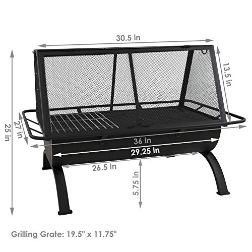 Sunnydaze 36Inch Northland Outdoor Rectangular Fire Pit with Cooking