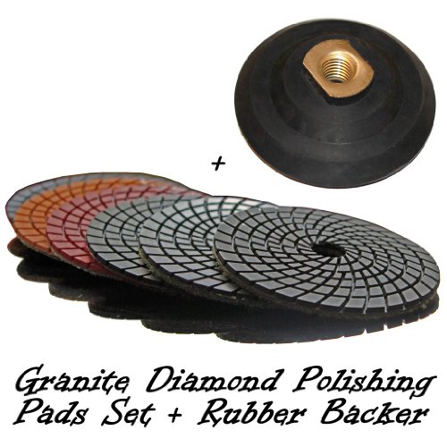 4" STADEA Granite Polishing Pads with Rubber Backer Set for Wet Sanding Polishing Granite / Granite Tile / Granite countertop polishing - Thumbnail 3