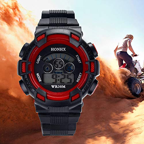 Mens Military Watch Stopwatch,Waterproof Boys Digital LED Sports Watch Kids Alarm Date Watch Gift (Red)