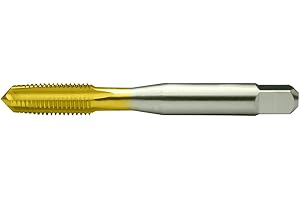 Vermont Tap & Die TN-3105 High-Speed Steel Straight Fluted Ground Thread Hand Tap, TiN Coated, Round With Square End, Taper Chamfer, #10-32 Thread Size, H3 Pitch Diameter, 4 Flutes