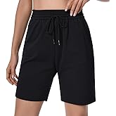 Auriviz Womens Sweat Shorts Loose Comfy Long Drawstring Lounge Bermuda Shorts with 3 Pockets