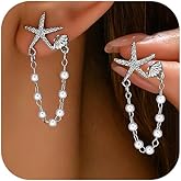 Gold Starfish Earrings Beach Outfits for Women Fashion Seashell Vacation Dangle Earring Accessories Trendy Fun Ocean Coastal Shell Beachy Jewelry