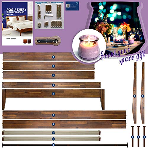 Acacia Emery 14 Inch Wood Platform Bed Frame with Headboard, Queen