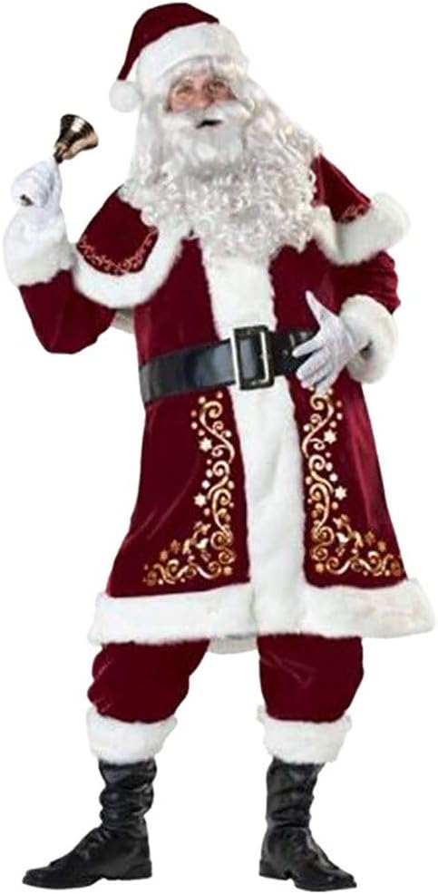 HUAXM Christmas Santa Claus Suit Adult Cosplay Costume Outfit, Xmas Eve Claus Outfit Fancy Dress Hat Belt Set Men,XL