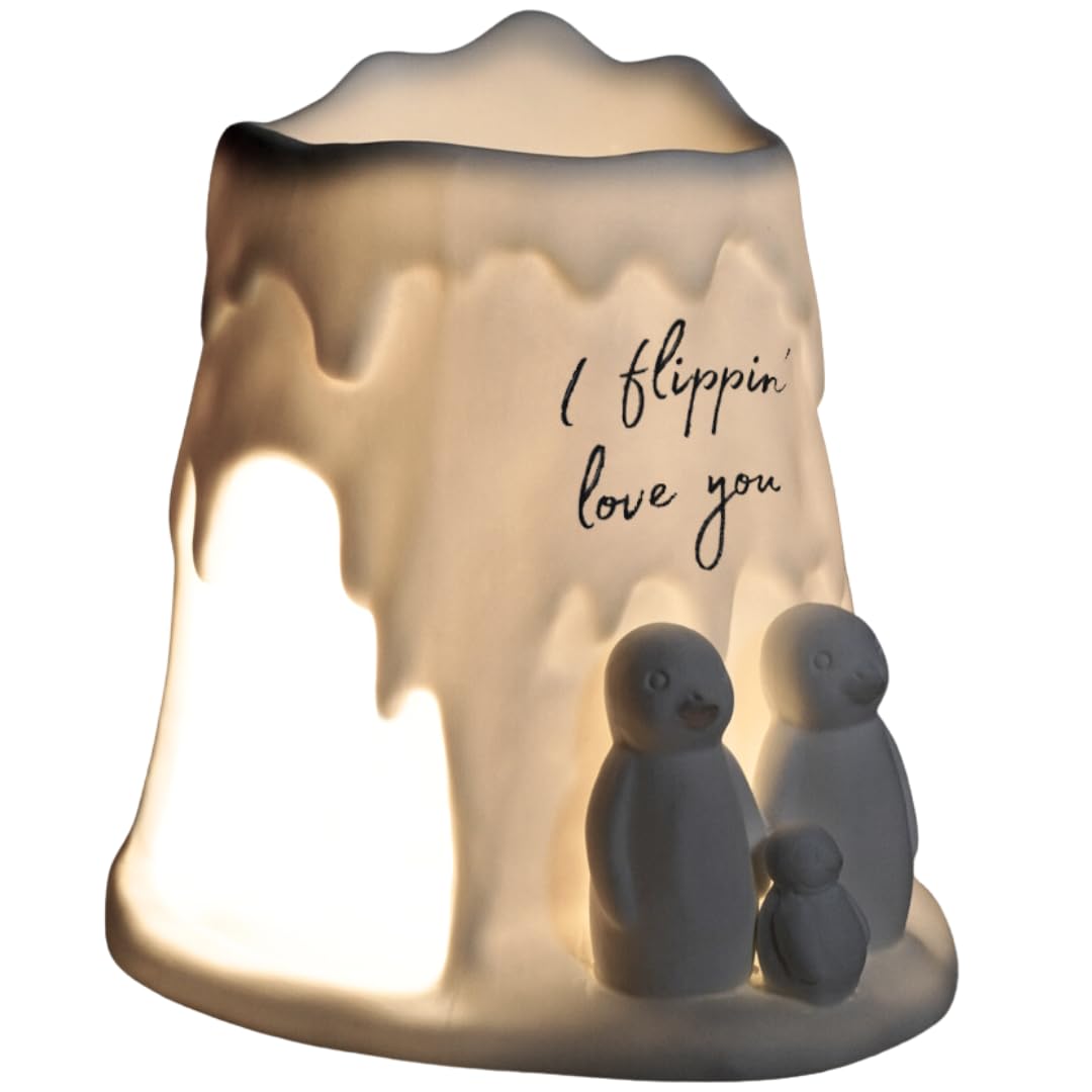 Cello Tealight Wax Melt & Oil Burner, Penguin Flippin' Love You, Stunning Porcelain Decor. Use as Wax Melt Burners or Essential Oil Burner and Magically Fragrance Your Room. Penguin Gifts.