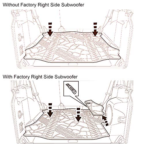 Black Cargo Liner Rear Trunk Floor Mat Compatible with 2011-2018 Jeep Wrangler JK Unlimited 4 Door All Weather Protector TPE Cargo Tray Cover with or Without Factory Right Side Subwoofer