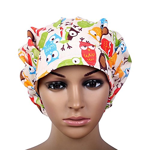 QiaTi Women Scrub Hats with Sweatband Adjustable Cotton Bouffant Cap Doctor Scrub Cap Free Size (Fashion 1) - Thumbnail 4