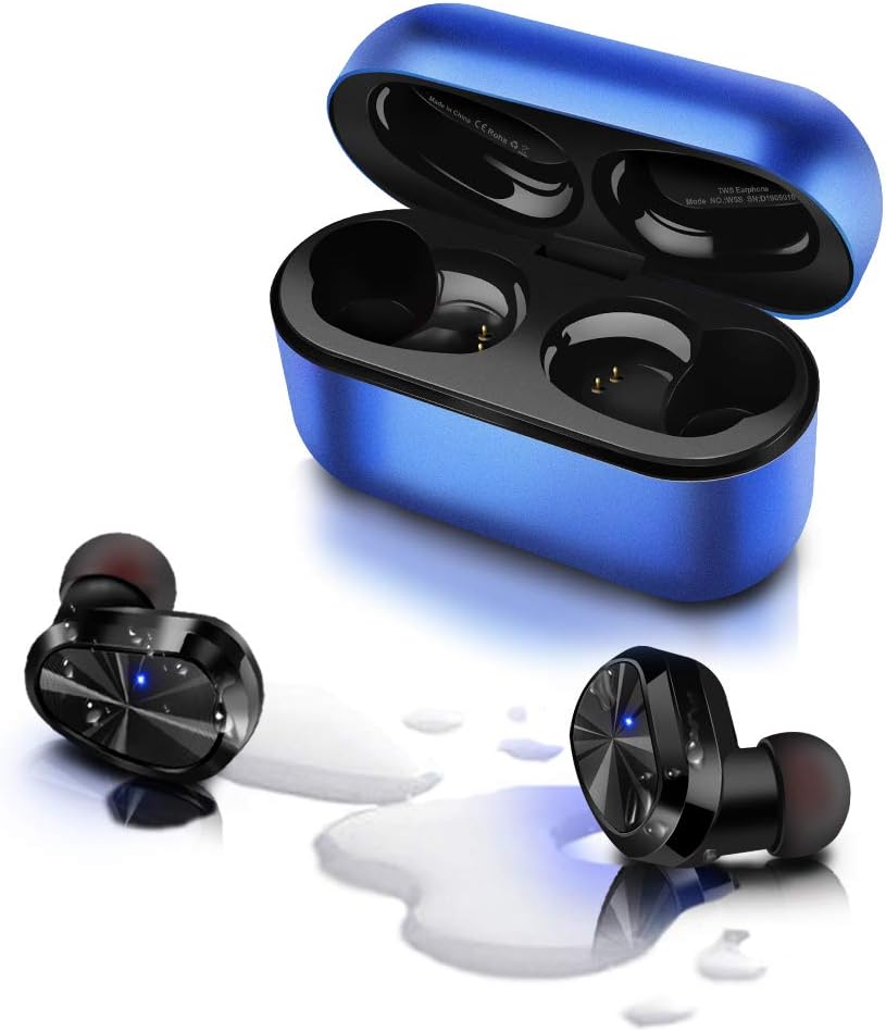 IPX7 Waterproof True Wireless Earbuds, Bluetooth 5.0 Extra Bass Bluetooth Headphones with Mini Metal Charging Case|15min Charge for 70min of Listening|Stereo Earphones with Dual HD Mic, Volume Control