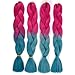 GX Beauty 4Packs Ombre Braiding Hair Red Braids Hair Extensions Synthetic 24Inch Jumbo Braiding Hair for Box Braids（Peach Red to Lake Blue）