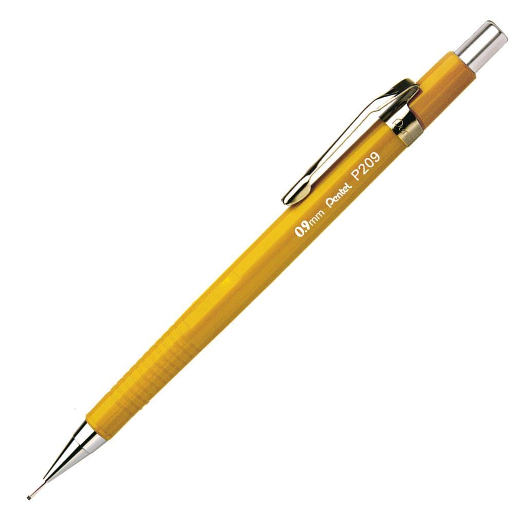 Pentel 0.9 mm P200 Series Mechanical Pencil Lead with Yellow Barrel (1 Pencil), P209-G