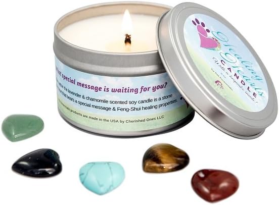 Healing Hearts Memorial Soy Candle with Feng-Shui Keepsake Stone (Embed) Loss of Dog Gift with Sympathy Card