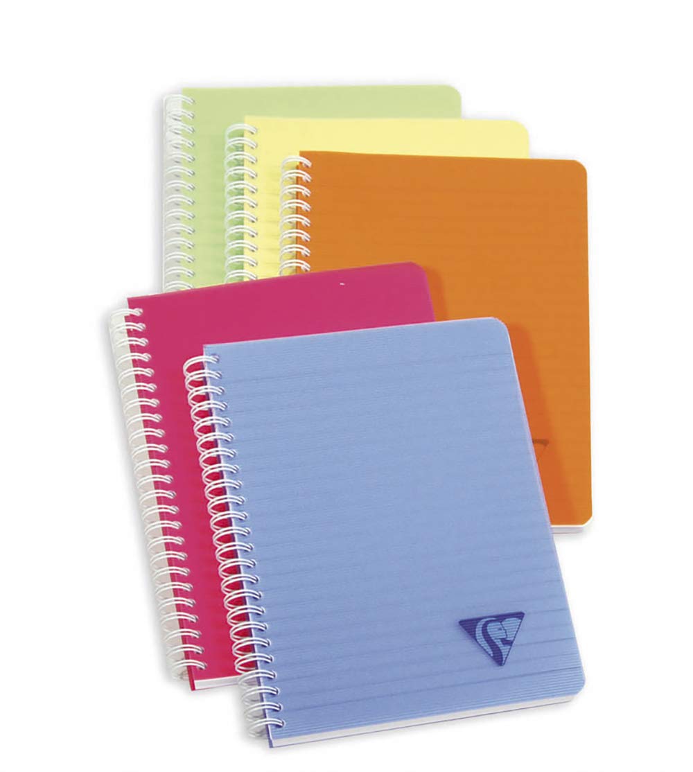 Clairefontaine 328506C Collection LiniColour Fresh Set of 5 Spiral Notebooks - A5 14,8x21 cm - 180 Small Squares Pages - White Paper 90 g - Transparent Polypro Cover - Random Colours