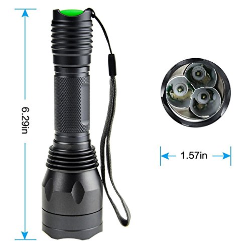 WINDFIRE S10 300 Yards 650 Lumen 3pcs Green LED Hunting Tactical Flashlight Long Range Hog Predator Varmint Green Hunting Gear Kit with Scope Mount, Pressure Switch, Rechargeable Battery and Charger - Thumbnail 3