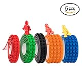 Toy Block Tape,Building Block Tape Roll Self-Adhesive Washable Tape Compatible With Lego Mega Bloks,Kre-O and more,5 Rolls (Black/Orange/Green/Red/Blue)