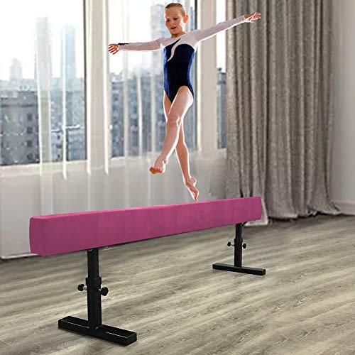 JC-ATHLETICS Adjustable Balance Beam Gymnastic Practice Training Equipment for Kids Children Home Floor Use,8 Feet Long (Pink)