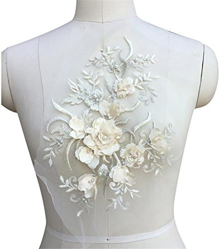 Briskreen 3D Beaded Flower Sequence Three-Dimensional lace Applique Motif Sewing Bridal Wedding