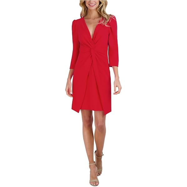 Julia Jordan Womens Satin Surplice Wrap Dress Red 8 at Amazon Women's  Clothing store