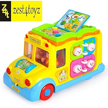 Zest 4 Toyz Interactive Yellow School Bus Musical Activity Toy Vehicle with Lights, Sounds & Music for Toddlers