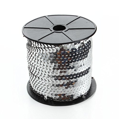 Linsoir Beads Spangle Flat Sequins Paillette Trim Spool String 6mm Sequins 100 Yards Silver Color
