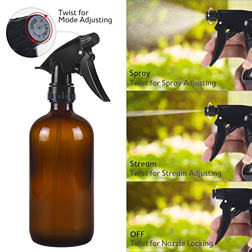 12 Pack Amber Glass Essential Oil Bottle Kits - 2 Pack 16oz & 4 Pack 2oz Spray Bottles & 6 Pack 10ml Roller Bottles for Essential Oils or Cleaning Agent. Labels, Droppers, Funnels and Lids Included