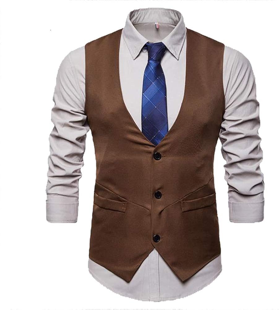 Chaleco Clasico Para Hombre Chaleco De Traje De Boda De Negocios De Corte Ajustado Chaleco Con Cuello En V De Un Solo Pecho Caqui Amazon Es Ropa Y Accesorios