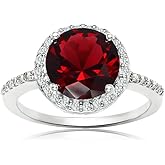 Ice Gems Sterling Silver Simulated Garnet and Cubic Zirconia Round Halo Ring