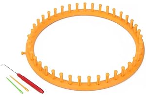 Katech Round Knitting Looms Set 29 cm Diameter Yellow Plastic Weaving Looms Scarf Hats Making Tools DIY Crocheting Handmade Craft Kit with a Crochet Hook and Needle for Knitting Lovers (Yellow)