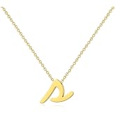 FUNEIA Gold Cursive Initial Necklaces for Women Trendy Letter A-Z Pendant Dainty Gold Necklace Cute Custom Personalized Monogram Name Choker Necklace with Initials Jewelry Gifts