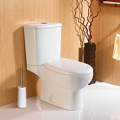 E-Gtong Toilet Brush and Holder, Modern Design Longer Brush with Sturdy Holder, Stainless Steel Handle and Lid, Two Replaced Brushes for Bathroom Toilet