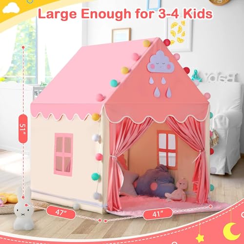 CENXI Kids Play Tent ，with Rug for Girls Large Fairy Playhouse for Kids Princess Castle Tent Gift Toys for Girl Toddler Children Play House (Tent with Rug)