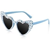 Flutesan Bride Sunglasses Blue Bachelorette Party Heart Sunglasses Bride To Be Gifts Pearl Heart Glasses for Bachelorette Party Accessories Favors