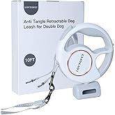 All-in-One Retractable Dual Dog Leash with LED Light and Poop Bag Holder, 360° Tangle-Free Swivel, One-Touch Brake/Lock, Dura